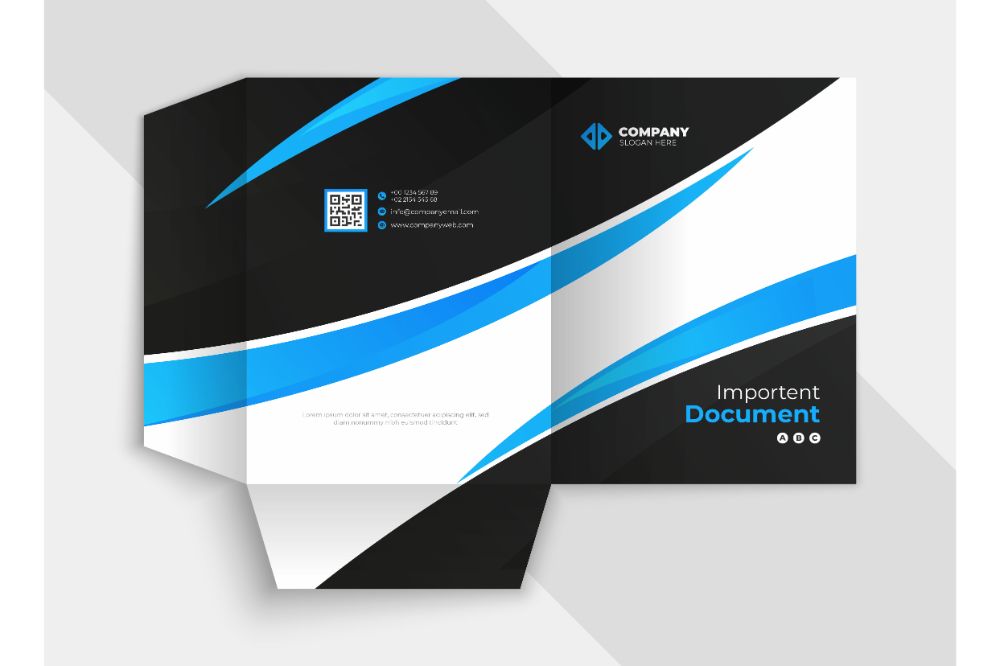 Business Presentation Folder Template For Corporate Office With Blue and Black Color