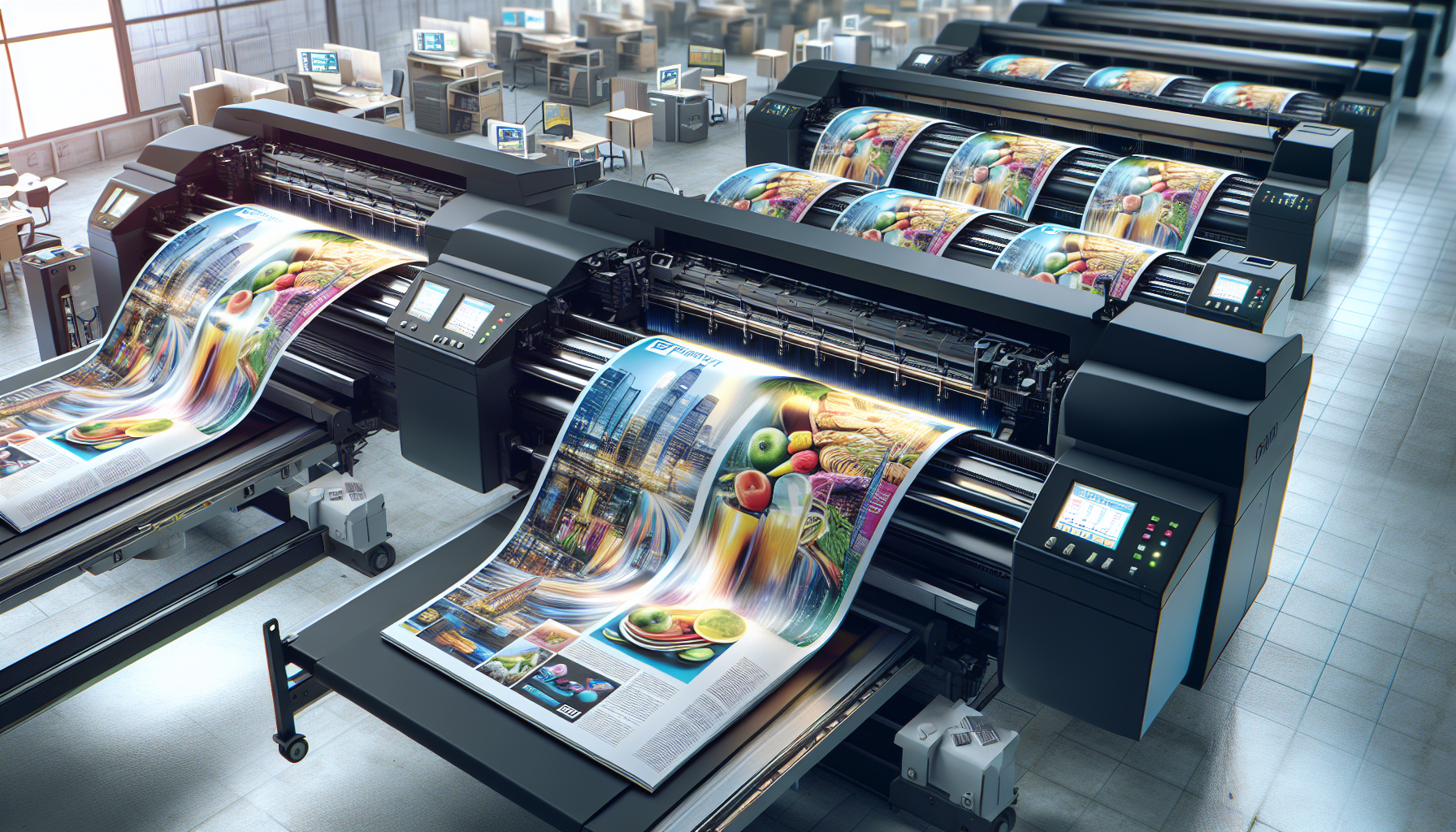 Multiple printers at work printing EDDM catalogues - Catdi Houston commercial printing