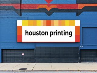Sidewalk mural with Houston printing banner Catdi Houston printing store