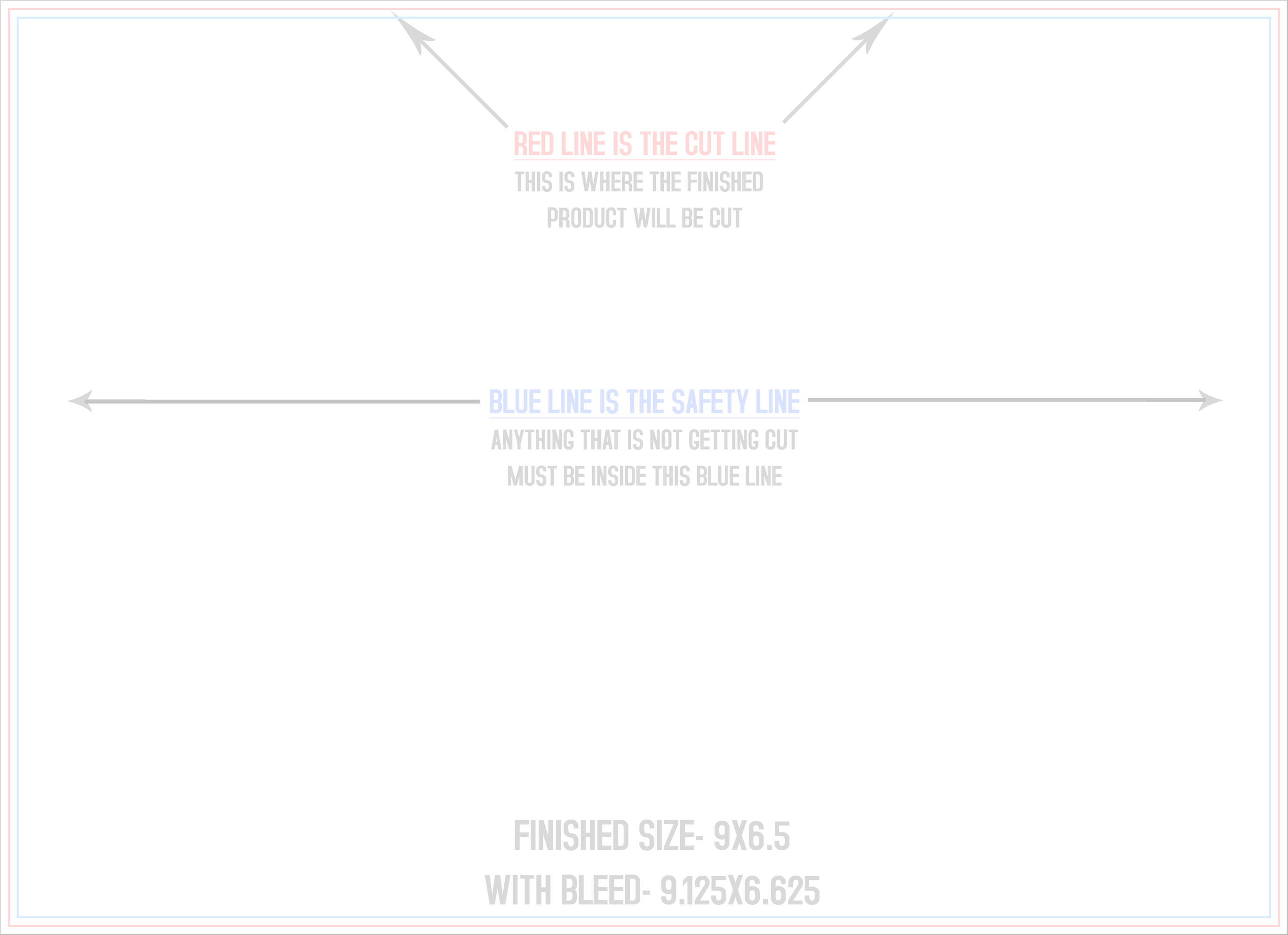 EDDM 6.5 x 9 postcard template showing trim, bleed, and safe zone guides